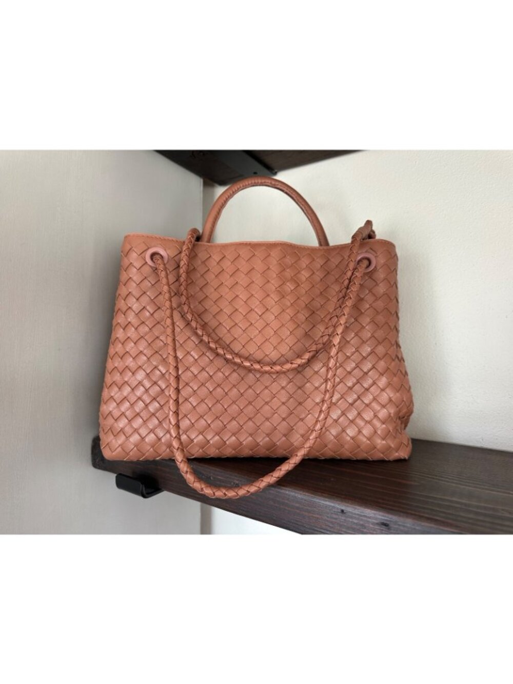 Quince Leather Romy Handwoven Satchel Cognac Crossbody Bag - Picture 2 of 13